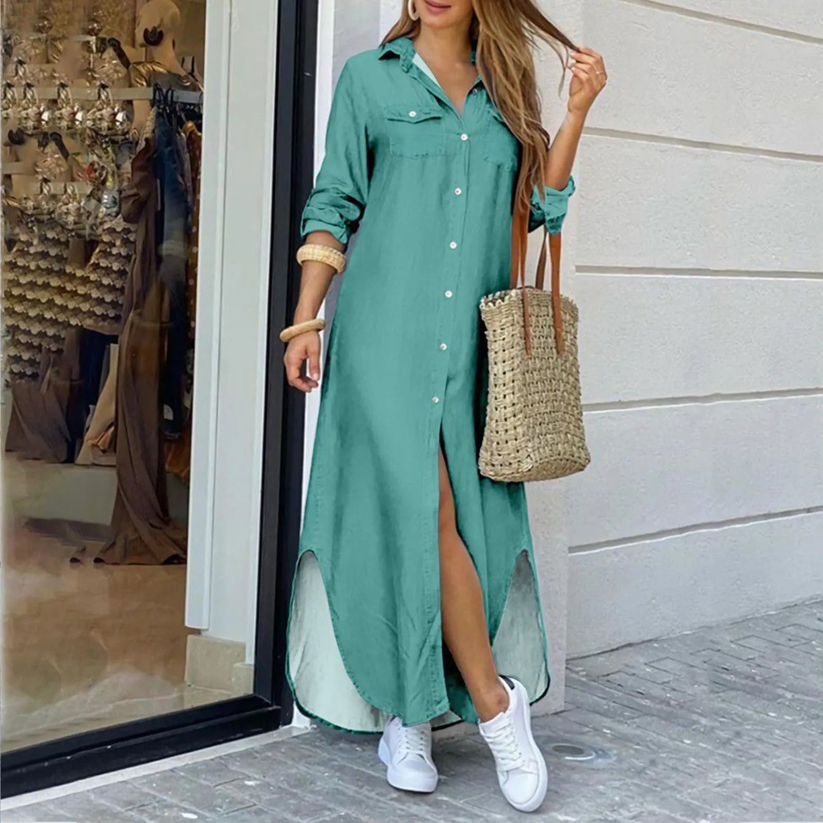 Cardigan Dress Casual Irregular Women Maxi Dress