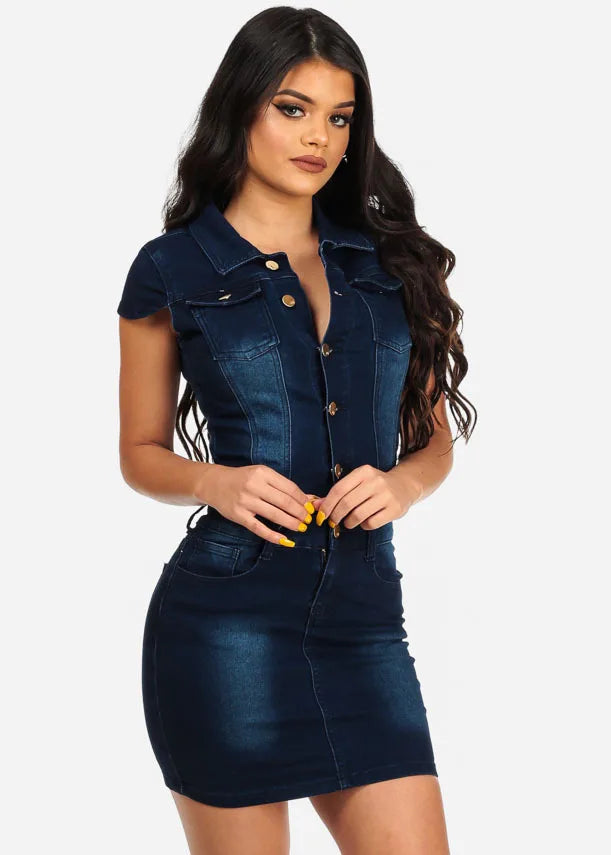 Slim fit denim dress buttocks wrapped mini dresses