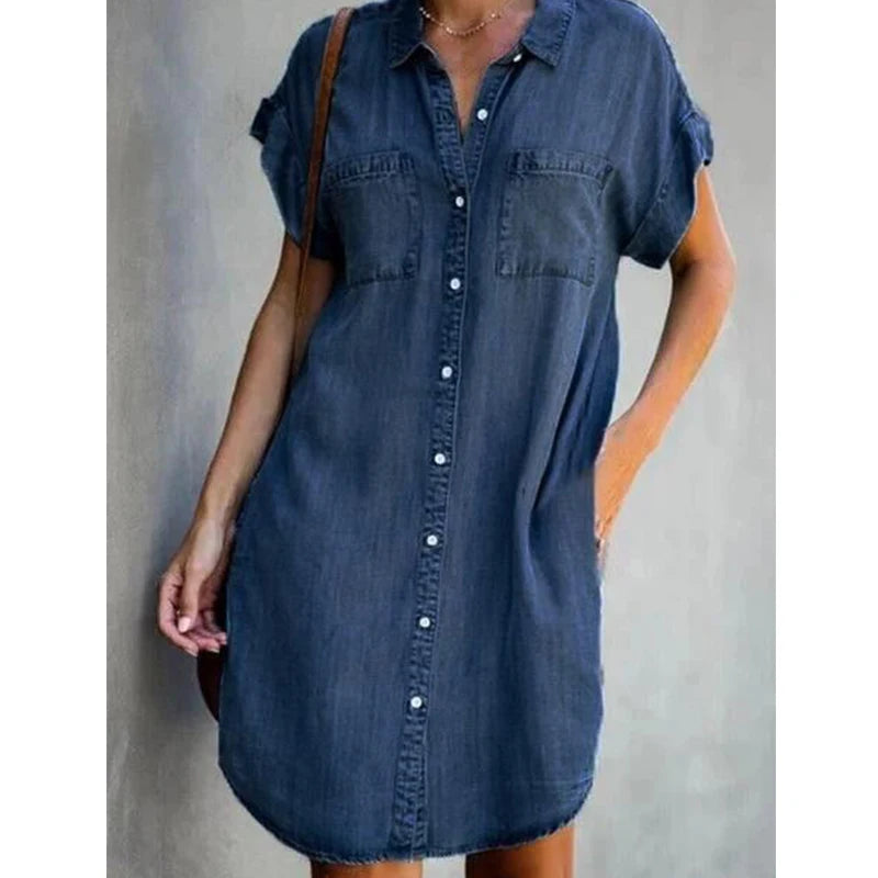 Women Denim Jean Shirt Dresses