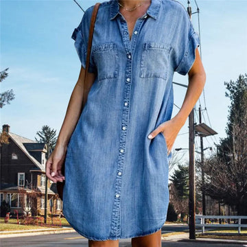 Women Denim Jean Shirt Dresses