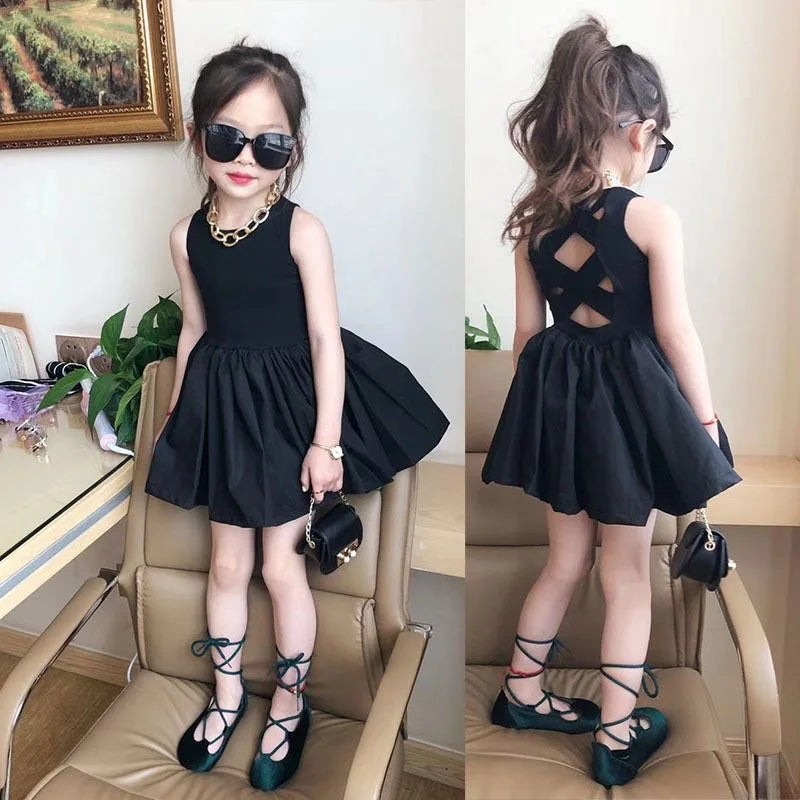 Girls Elegant Goth Dresss Black Sleeveless Tutu Dress