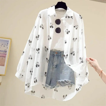 Mickey Mouse Blouse Ladies Long Sleeve Women Shirt