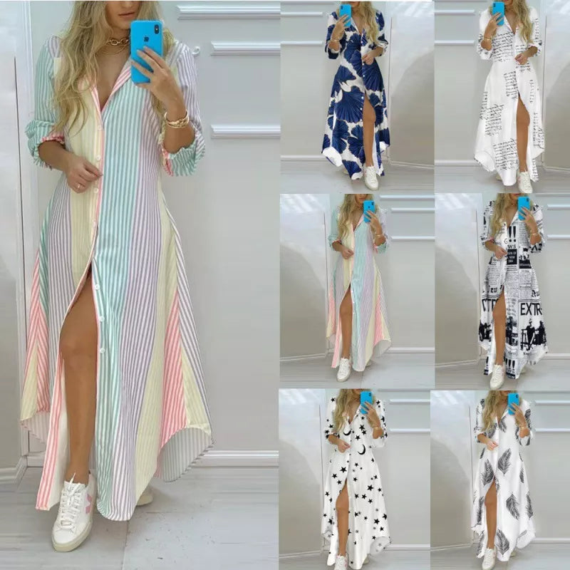 Women Boho Printed Long Shirts Maxi Dresses